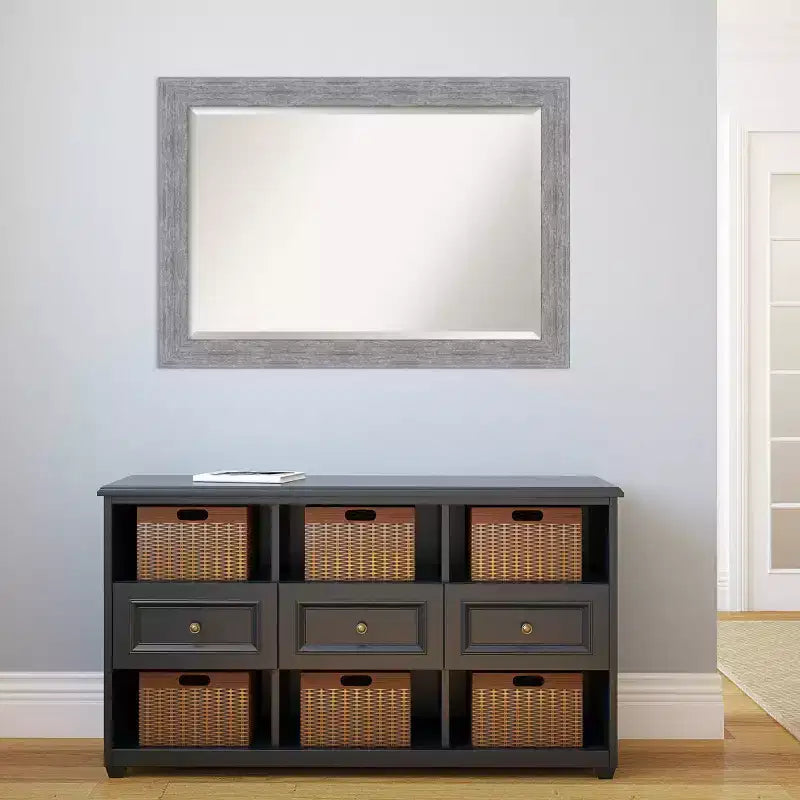 Miroir mural encadré rustique en écorce gris 41"x29" : Biseauté, aucun assemblage requis