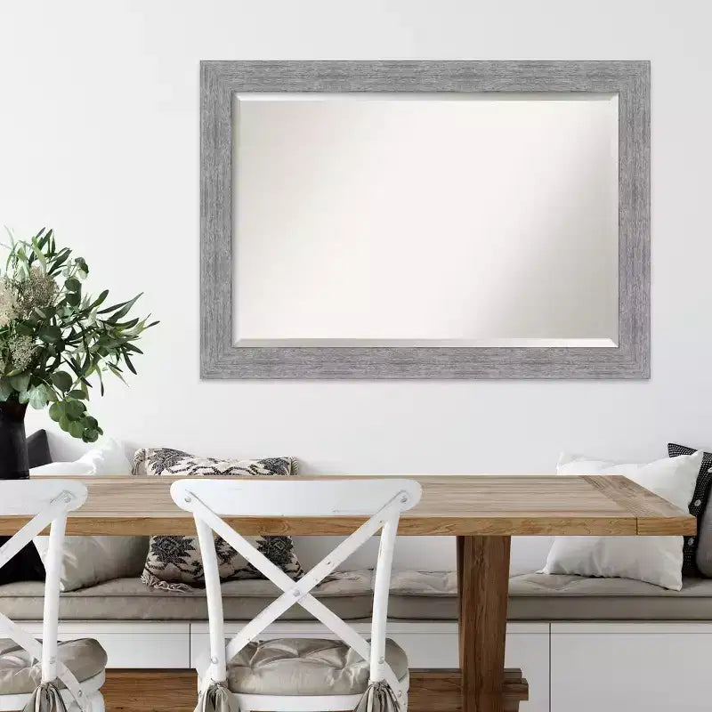 Miroir mural encadré rustique en écorce gris 41"x29" : Biseauté, aucun assemblage requis