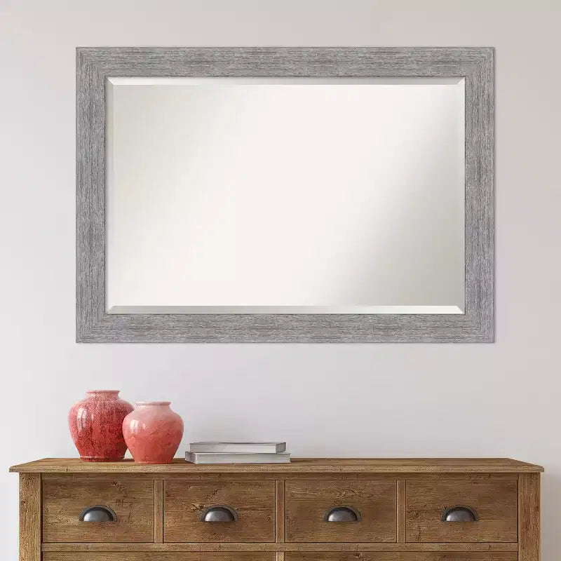 Miroir mural encadré rustique en écorce gris 41"x29" : Biseauté, aucun assemblage requis