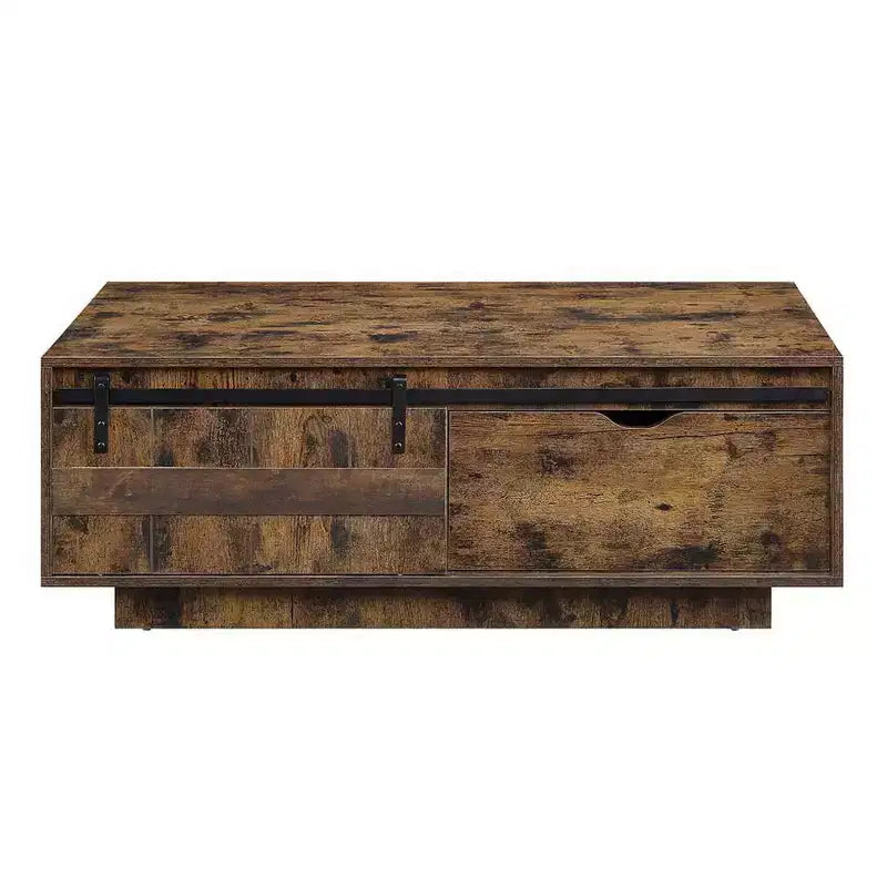 Table basse rustique en chêne de 47 pouces, porte coulissante de style grange, un tiroir
