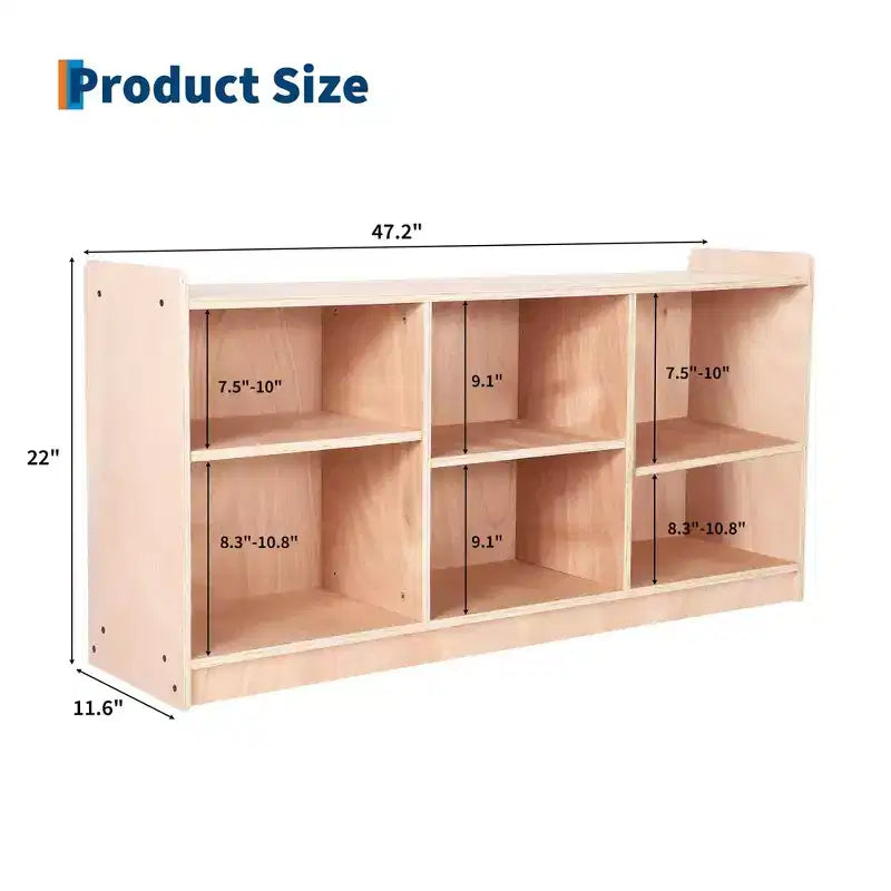 Étagère de rangement Montessori en bois, organisateur de jouets et de livres à 6 compartiments avec diviseurs réglables, bibliothèque pour enfants au fini naturel pour salles de jeux, crèches