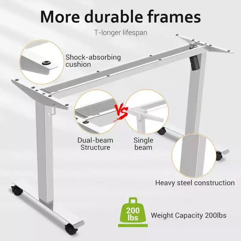 Bureau d'ordinateur électrique réglable en hauteur 63x24 avec plateau incurvé ergonomique, prise de courant, roulettes verrouillables, hauteur réglable 68,5-117 cm