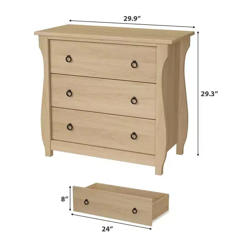 Commode en bois à 3 tiroirs avec poignées métalliques, armoire de rangement moderne pour chambre à coucher, salon, entrée