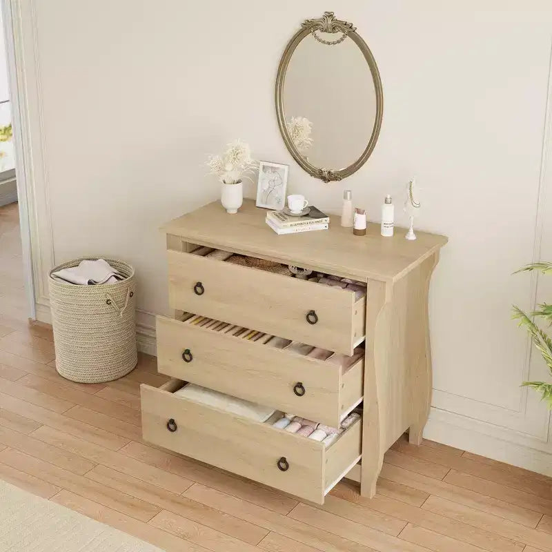 Commode en bois à 3 tiroirs avec poignées métalliques, armoire de rangement moderne pour chambre à coucher, salon, entrée