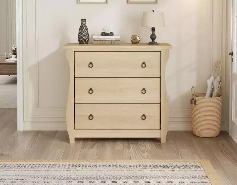 Commode en bois à 3 tiroirs avec poignées métalliques, armoire de rangement moderne pour chambre à coucher, salon, entrée