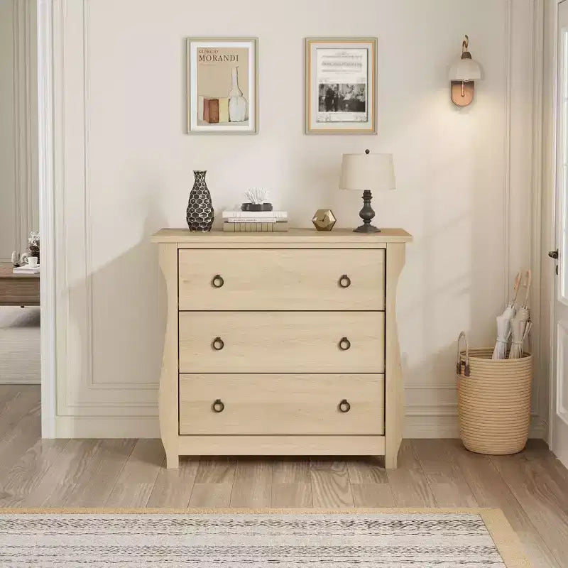 Commode en bois à 3 tiroirs avec poignées métalliques, armoire de rangement moderne pour chambre à coucher, salon, entrée
