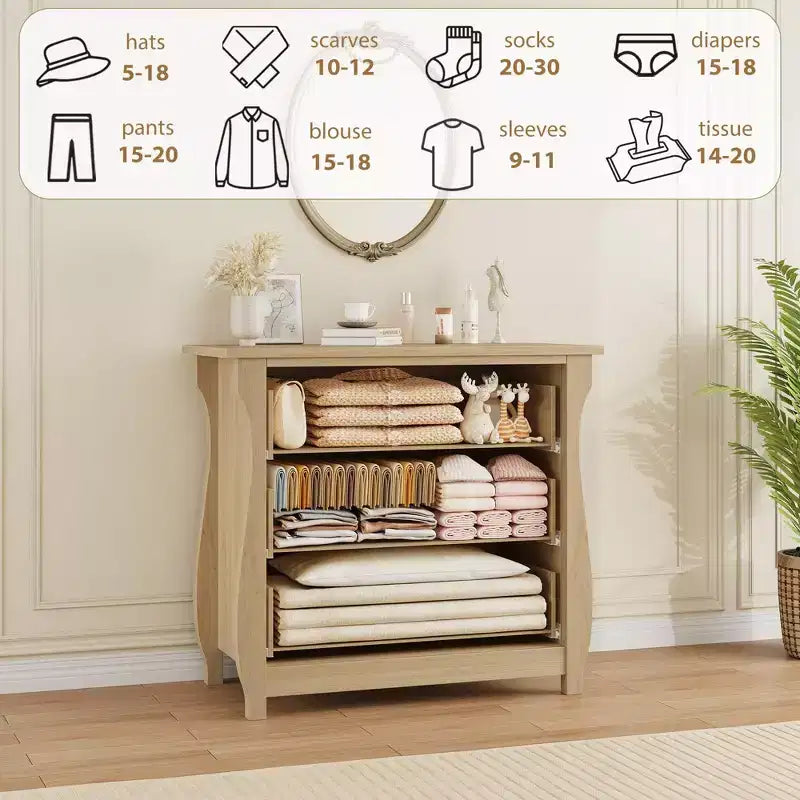 Commode en bois à 3 tiroirs avec poignées métalliques, armoire de rangement moderne pour chambre à coucher, salon, entrée