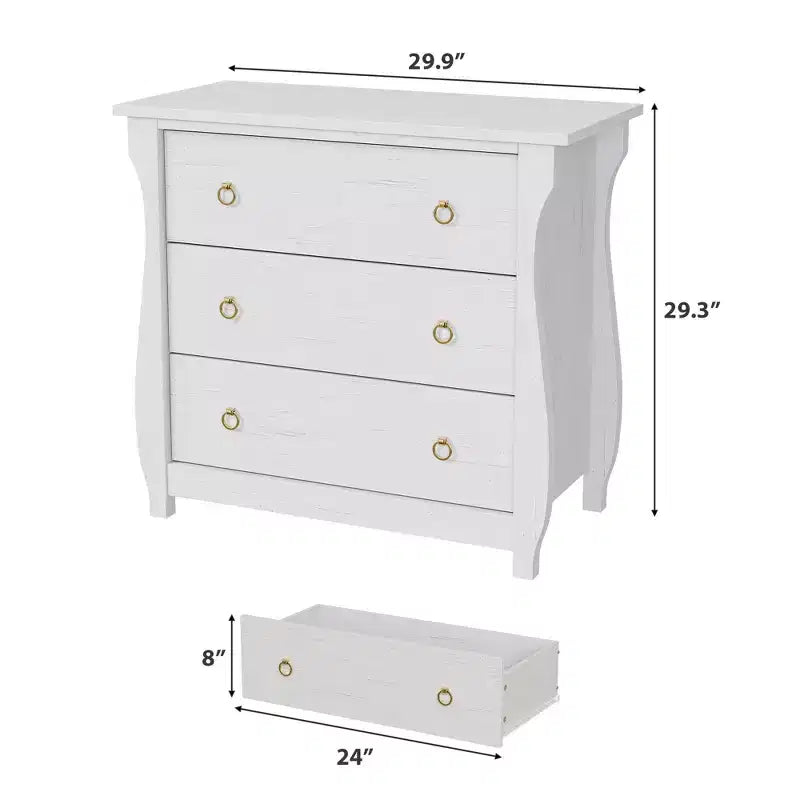 Commode en bois à 3 tiroirs avec poignées métalliques, armoire de rangement moderne pour chambre à coucher, salon, entrée