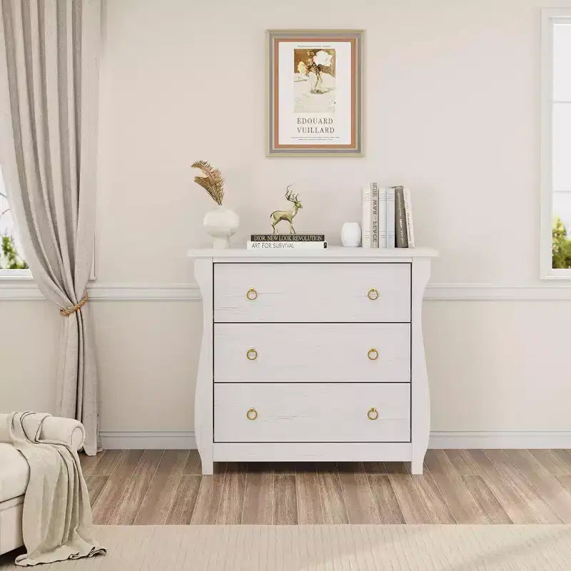 Commode en bois à 3 tiroirs avec poignées métalliques, armoire de rangement moderne pour chambre à coucher, salon, entrée