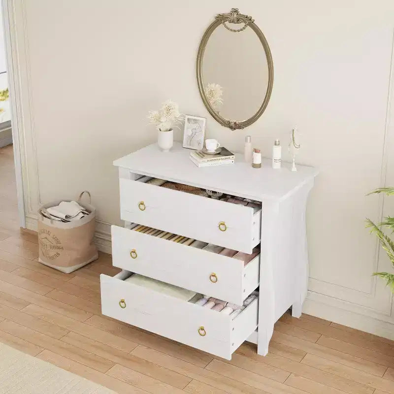 Commode en bois à 3 tiroirs avec poignées métalliques, armoire de rangement moderne pour chambre à coucher, salon, entrée