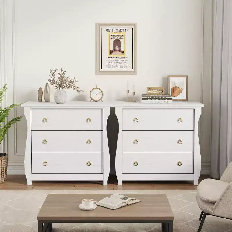 Commode en bois à 3 tiroirs avec poignées métalliques, armoire de rangement moderne pour chambre à coucher, salon, entrée