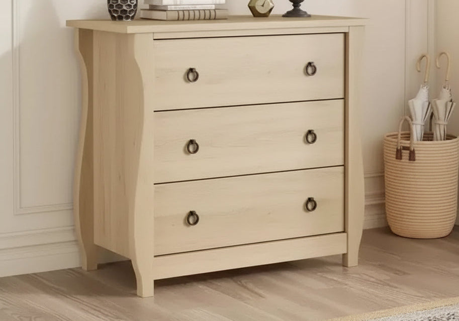 Commode en bois à 3 tiroirs avec poignées métalliques, armoire de rangement moderne pour chambre à coucher, salon, entrée