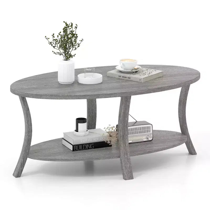Table basse ovale Pieds de support robustes pour salon, bureau, salle de réception Gris