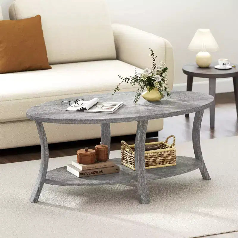 Table basse ovale Pieds de support robustes pour salon, bureau, salle de réception Gris