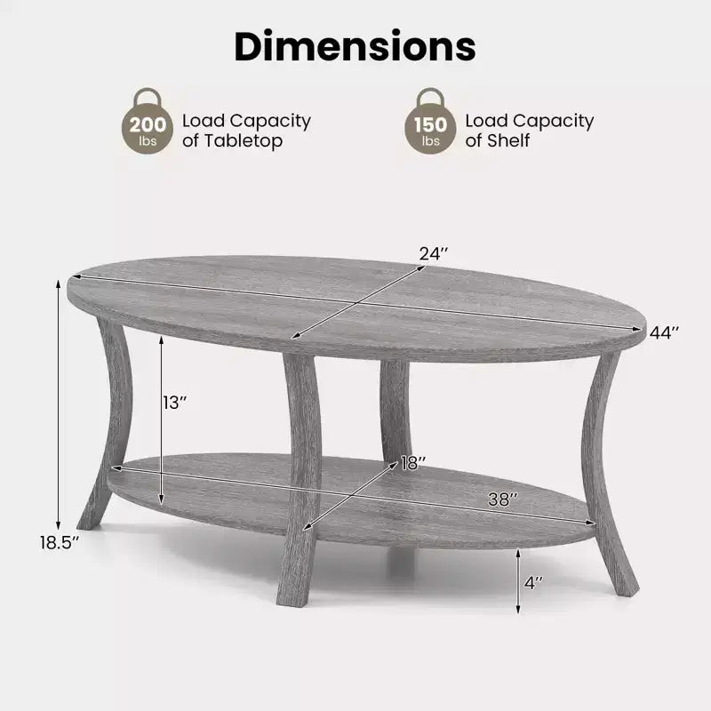 Table basse ovale Pieds de support robustes pour salon, bureau, salle de réception Gris