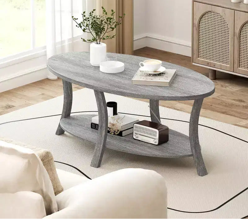 Table basse ovale Pieds de support robustes pour salon, bureau, salle de réception Gris