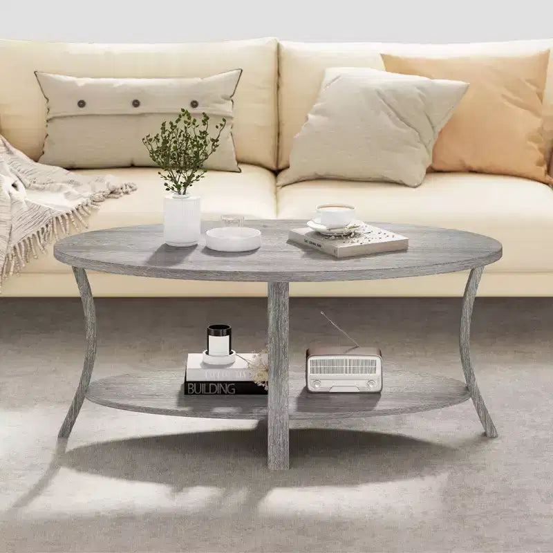 Table basse ovale Pieds de support robustes pour salon, bureau, salle de réception Gris