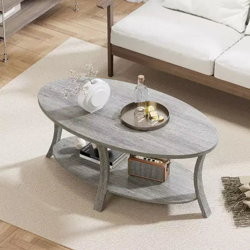 Table basse ovale Pieds de support robustes pour salon, bureau, salle de réception Gris