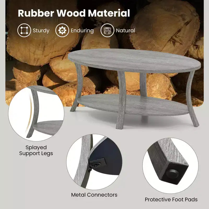 Table basse ovale Pieds de support robustes pour salon, bureau, salle de réception Gris