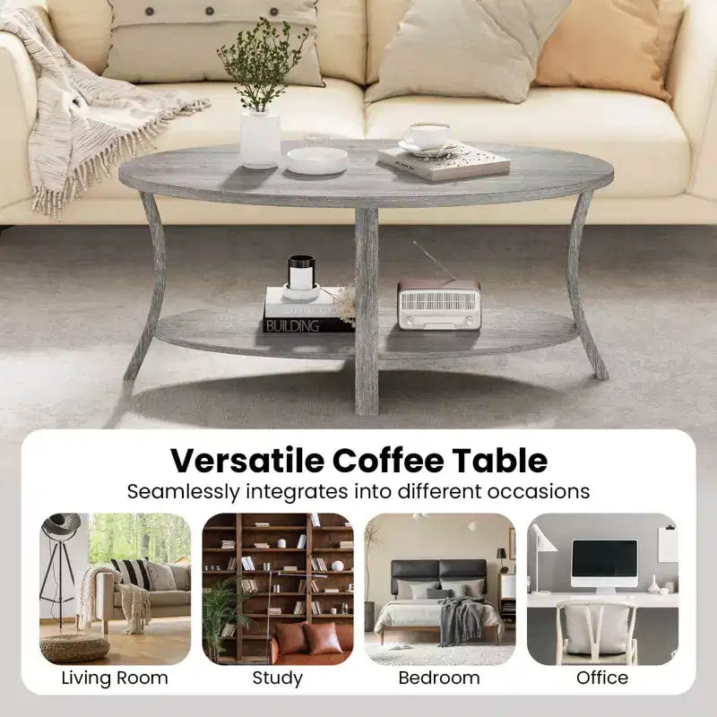 Table basse ovale Pieds de support robustes pour salon, bureau, salle de réception Gris