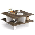 Costway 2-Tier Coffee Table Farmhouse Modern Center Table for Living Room Walnut and White