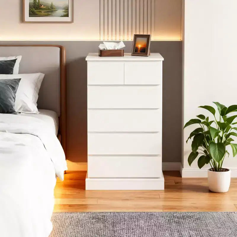 GDFStudio Miri Modern 40H Wooden Tall Dresser with Concealed Handles and 6 Drawers