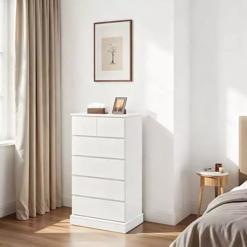 Commode haute moderne en bois de 40 pouces avec poignées dissimulées et 6 tiroirs