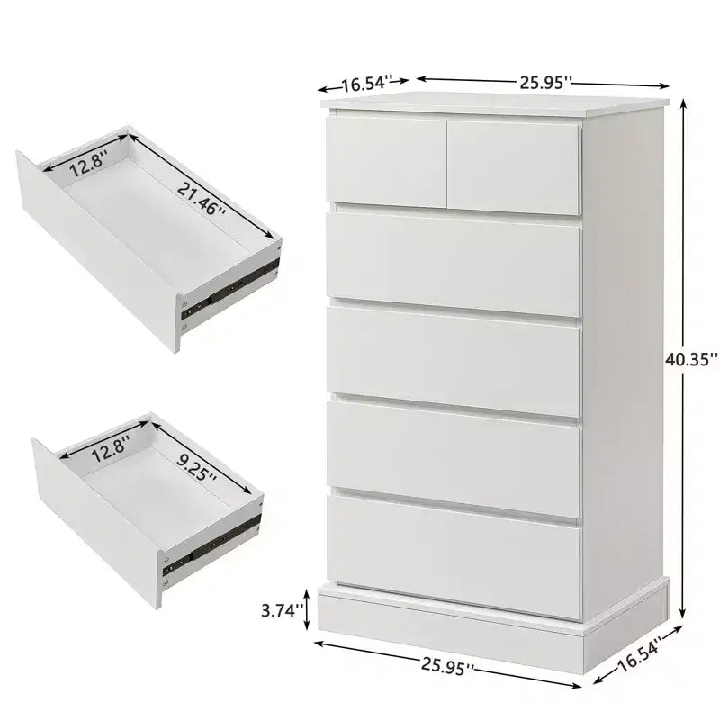 Commode haute moderne en bois de 40 pouces avec poignées dissimulées et 6 tiroirs