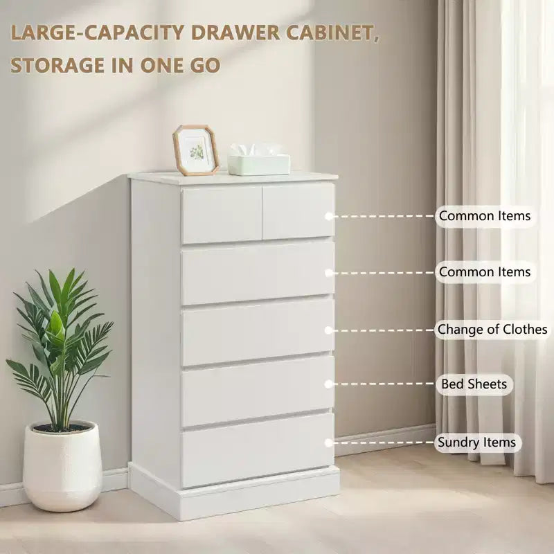 Commode haute moderne en bois de 40 pouces avec poignées dissimulées et 6 tiroirs