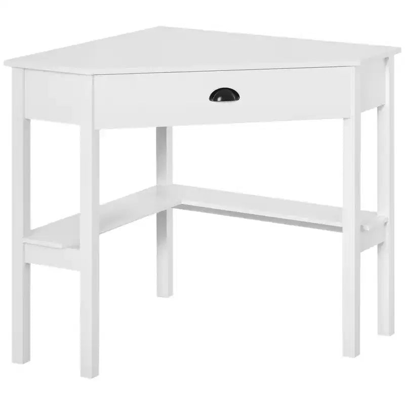Corner Desk, Triangle Computer Desk with Drawer and Storage Shelves for Small Spaces, Home Office Workstation for Living Room, or Bedroom
