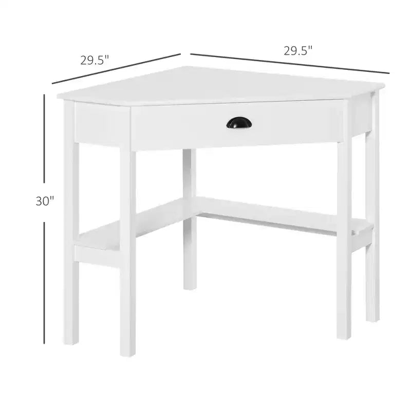 Bureau d'angle, bureau d'ordinateur triangulaire avec tiroir et étagères de rangement pour petits espaces, poste de travail de bureau à domicile pour salon ou chambre à coucher