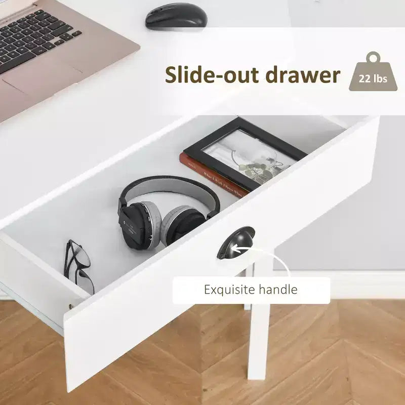 Bureau d'angle, bureau d'ordinateur triangulaire avec tiroir et étagères de rangement pour petits espaces, poste de travail de bureau à domicile pour salon ou chambre à coucher
