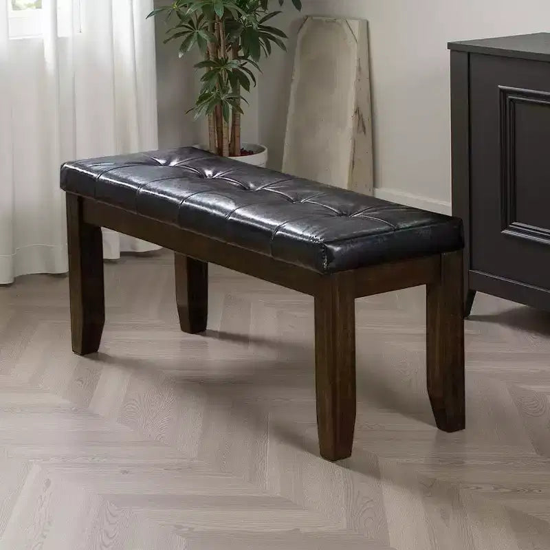 Royal Hampton Upholstered Tufted Wooden Bench with Chamfered Legs, Brown
