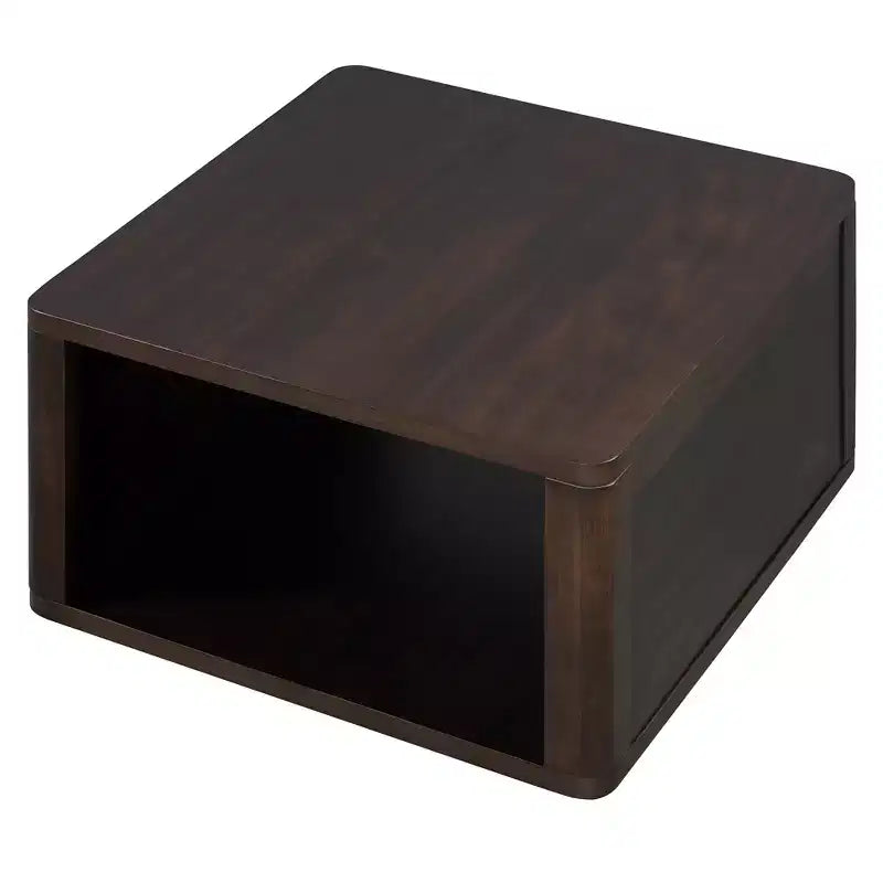 Table basse carrée en bois avec rangement, table centrale à 2 niveaux, table d'appoint avec compartiment de rangement semi-ouvert pour salon