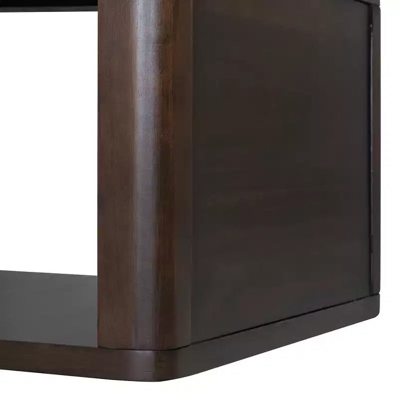 Table basse carrée en bois avec rangement, table centrale à 2 niveaux, table d'appoint avec compartiment de rangement semi-ouvert pour salon