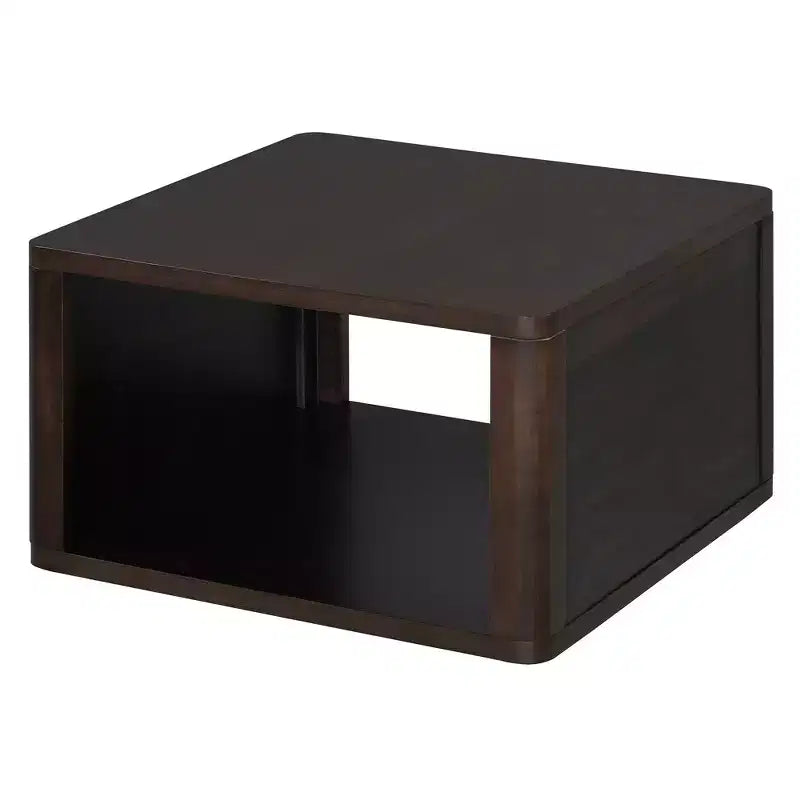 Table basse carrée en bois avec rangement, table centrale à 2 niveaux, table d'appoint avec compartiment de rangement semi-ouvert pour salon