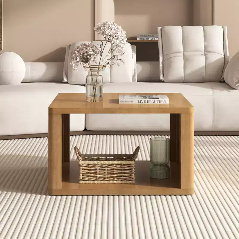 Table basse carrée en bois avec rangement, table centrale à 2 niveaux, table d'appoint avec compartiment de rangement semi-ouvert pour salon