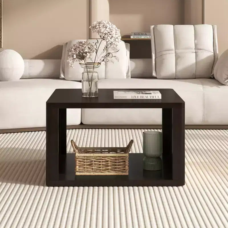 Table basse carrée en bois avec rangement, table centrale à 2 niveaux, table d'appoint avec compartiment de rangement semi-ouvert pour salon