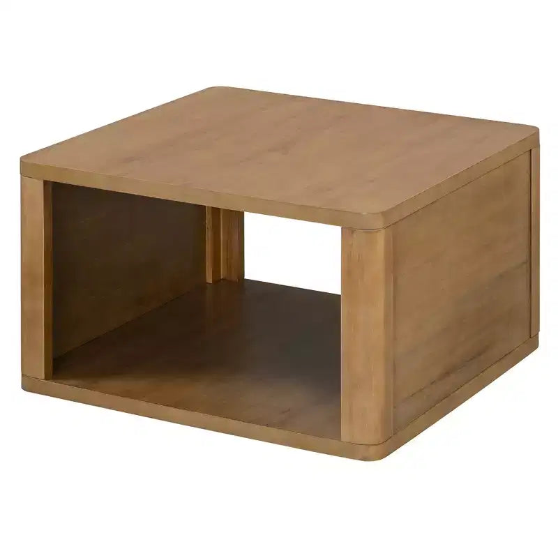 Table basse carrée en bois avec rangement, table centrale à 2 niveaux, table d'appoint avec compartiment de rangement semi-ouvert pour salon