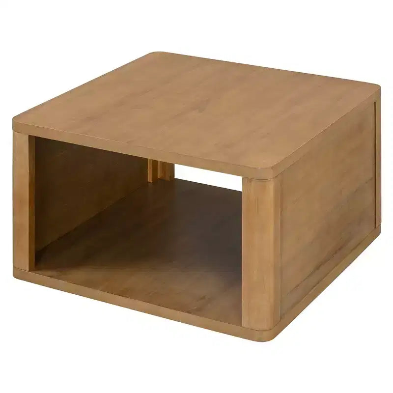 Table basse carrée en bois avec rangement, table centrale à 2 niveaux, table d'appoint avec compartiment de rangement semi-ouvert pour salon