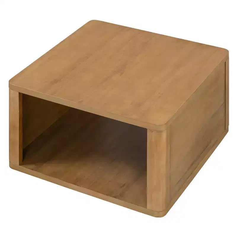 Table basse carrée en bois avec rangement, table centrale à 2 niveaux, table d'appoint avec compartiment de rangement semi-ouvert pour salon