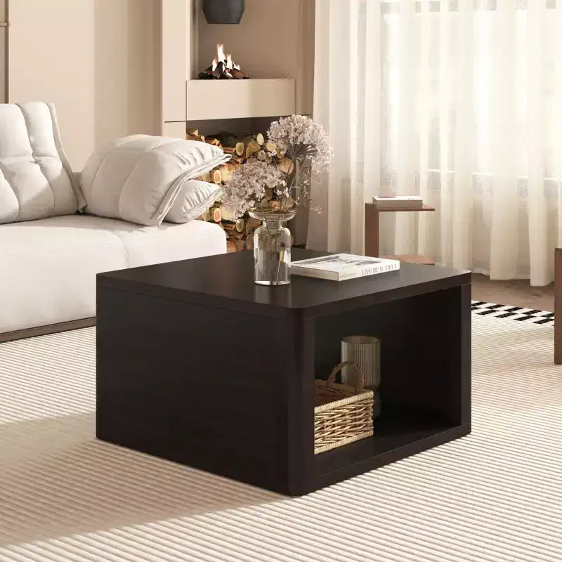 Table basse carrée en bois avec rangement, table centrale à 2 niveaux, table d'appoint avec compartiment de rangement semi-ouvert pour salon