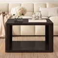 Wood Square Coffee Table with Storage, 2 Tier Center Table, End Table with Half Open Storage Compartment for Living Room