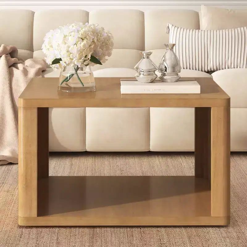 Table basse carrée en bois avec rangement, table centrale à 2 niveaux, table d'appoint avec compartiment de rangement semi-ouvert pour salon