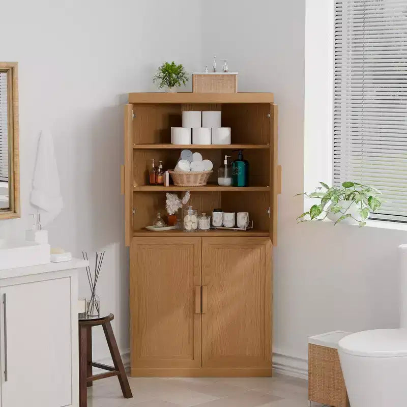 Meuble d'angle de rangement moderne en bois massif à 4 portes Rangement efficace pour coin de maison/salon Beige 2 pièces