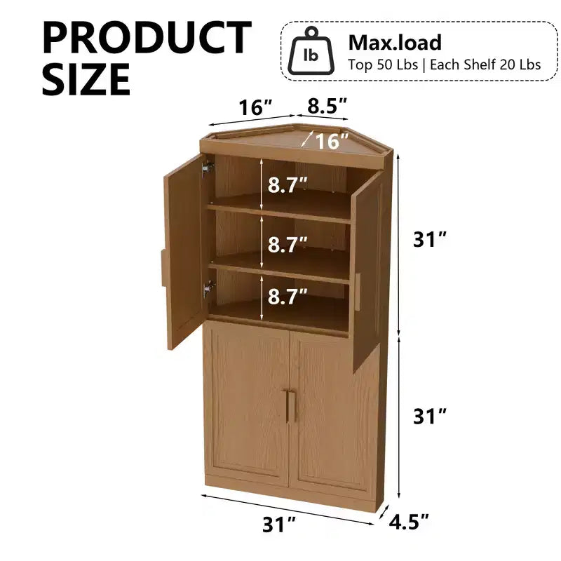 Meuble d'angle de rangement moderne en bois massif à 4 portes Rangement efficace pour coin de maison/salon Beige 2 pièces