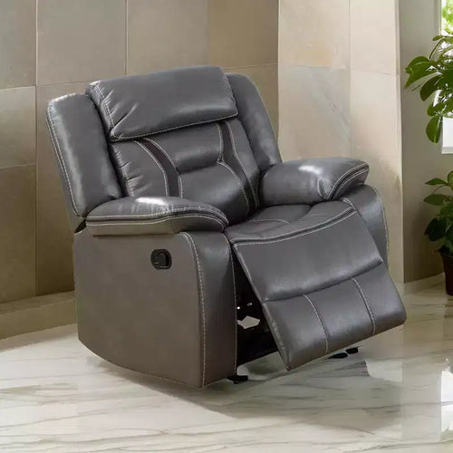 Royal Hampton 37 Inches Leatherette Glider Recliner with Pillow Arms, Gray