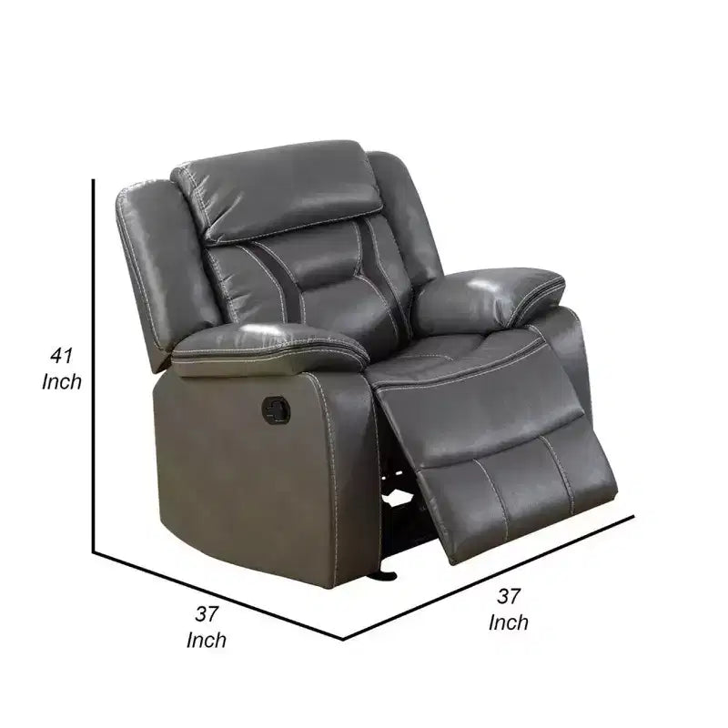 Fauteuil inclinable en similicuir de 37 pouces avec accoudoirs rembourrés, gris