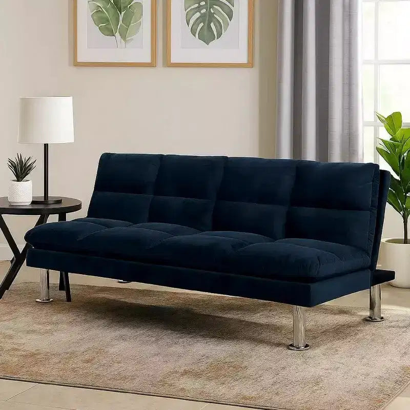 Canapé avec assise capitonnée et pieds en métal, bleu