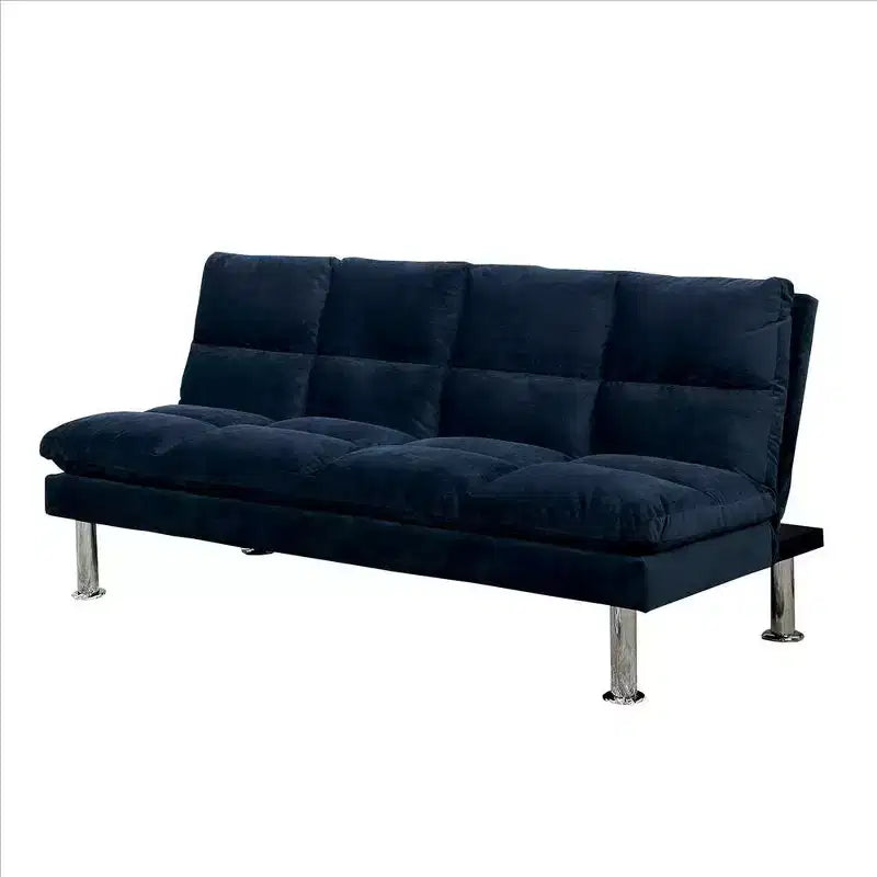 Canapé avec assise capitonnée et pieds en métal, bleu